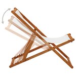 vidaXL Chaise pliable de plage bois d'eucalyptus et tissu blanc crème