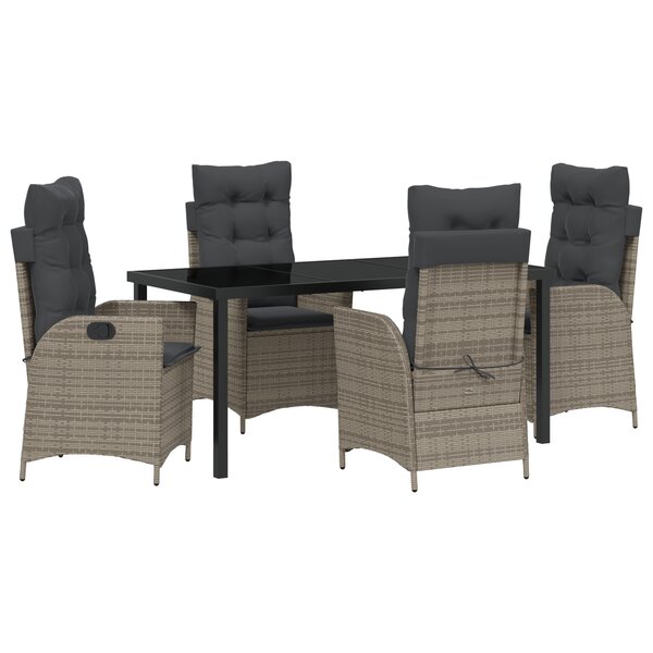 vidaXL Set de 5 de Mobilier de Jardin avec Coussins Gris Poly Rattan