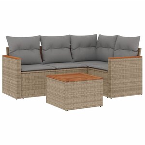 vidaXL Salon de jardin avec coussins 5Pièces mélange beige résine tressée