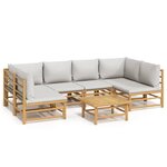 vidaXL Salon de jardin 7 Pièces avec coussins gris clair bambou