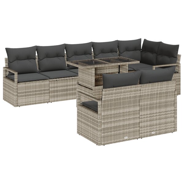vidaXL Ensemble de Canapés de Jardin de 9 pièces avec Coussins Gris Clair Rattan Synthétique