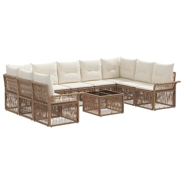 vidaXL Ensemble de canapé de jardin 10 Pièces Beige polyrotin