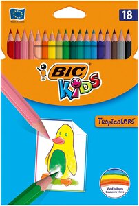 Crayons de couleur KIDS Tropicolors, étui carton de 18 BIC