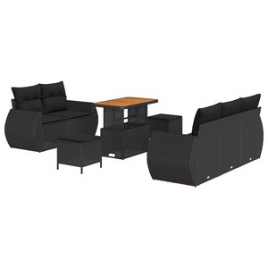 Ensemble Canapé Jardin 8 Pièces avec Coussins Noir Rotin Synthétique Acacia
