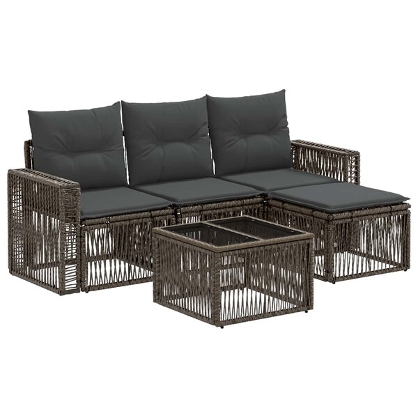 vidaXL Ensemble de canapé de jardin 5 Pièces Gris et Gris foncé polyrotin