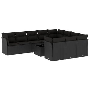 vidaXL Salon de jardin 11 Pièces avec coussins noir résine tressée