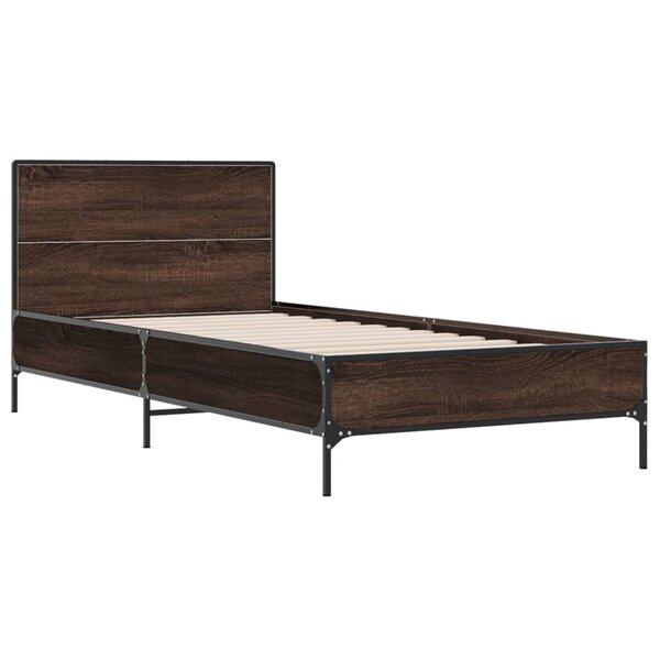 vidaXL Cadre de lit chêne marron 90x200 cm bois d'ingénierie et métal