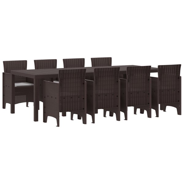 vidaXL Ensemble de Salle à Manger de Jardin de 9 Pièces avec Coussins Marron Poly Rotin