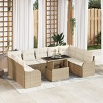 Ensemble de canapés de jardin vidaXL 10 pièces avec coussins Beige Rattan Poly