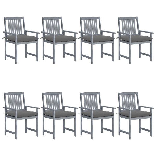 vidaXL Chaises de jardin et coussins lot de 8 Bois acacia solide Gris
