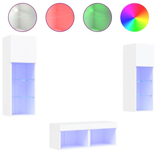 vidaXL Meuble TV muraux 4 Pièces avec lumières LED blanc