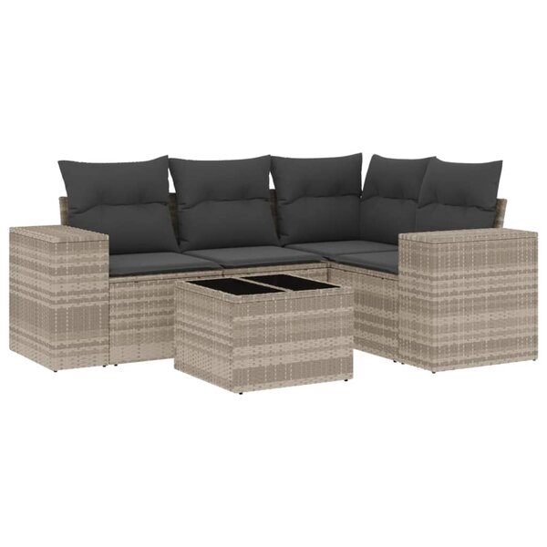 vidaXL Salon de jardin 5 Pièces avec coussins gris clair résine tressée