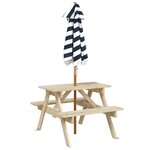vidaXL Table de pique-nique pour 4 enfants avec parasol bois de sapin