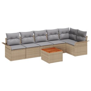Ensemble de Canapés de Jardin 7 Pièces avec Coussins Beige en Rattan Synthétique