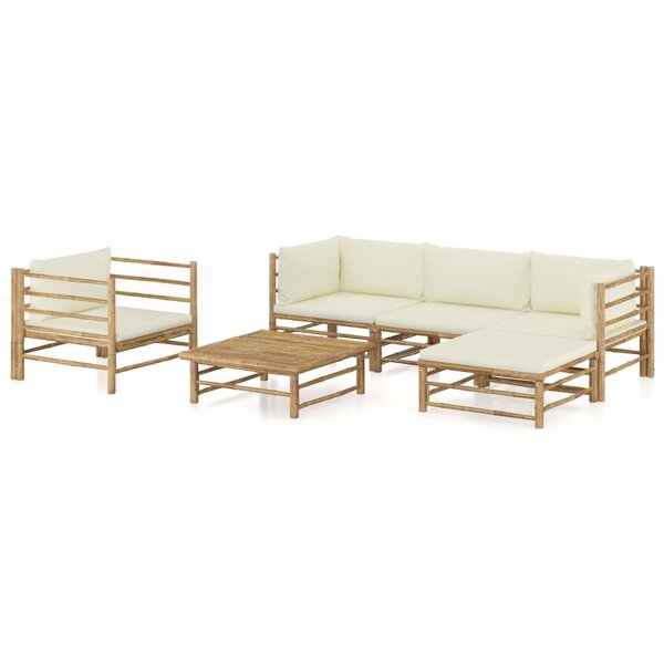 vidaXL Salon de jardin 6 Pièces avec coussins blanc crème bambou