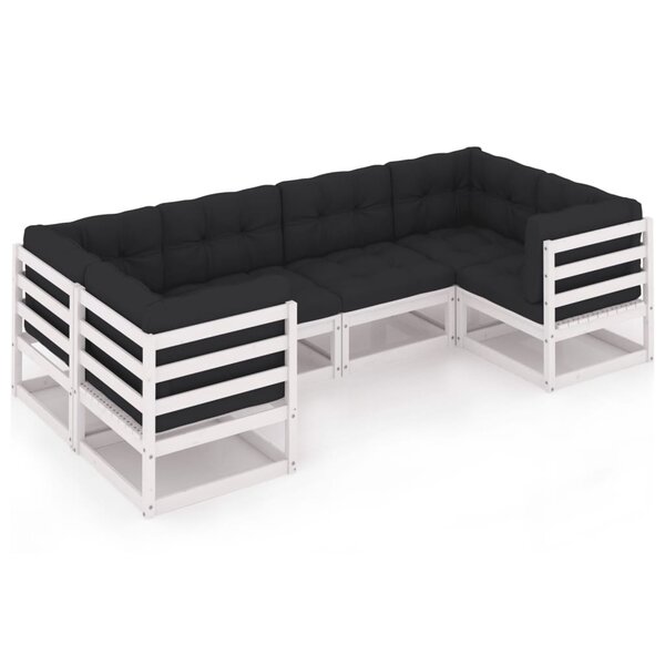 vidaXL Salon de jardin avec coussins 6 Pièces blanc bois de pin massif