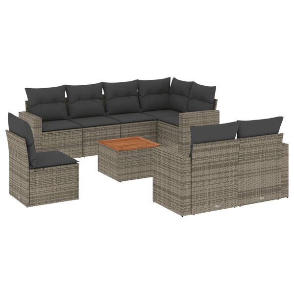 vidaXL Salon de jardin 9 Pièces avec coussins gris résine tressée