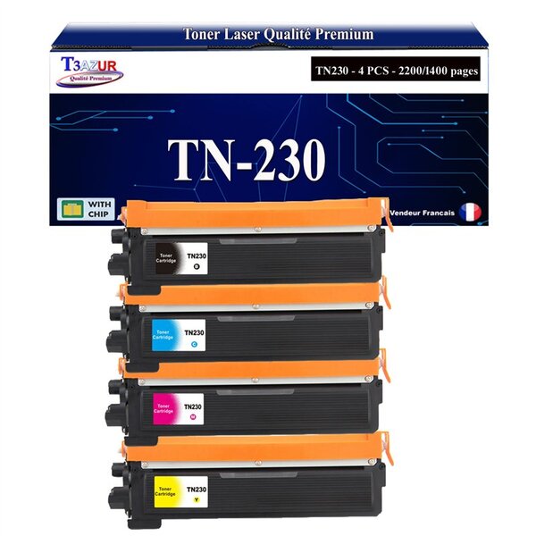 T3AZUR - 4x Toners compatibles avec Brother TN230 pour Brother HL-3040CN HL-3045CN HL-3070CW HL-3075CW DCP-9010CN MFC-9120CN MFC-9125CN MFC-9320CW MFC-9325CW
