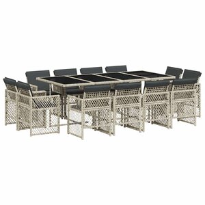 vidaXL Ensemble à manger de jardin et coussins 13 Pièces gris clair rotin