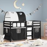 vidaXL Lit mezzanine enfants et tunnel blanc/noir 80x200cm pin massif