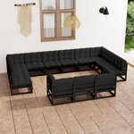 vidaXL Salon de jardin 13 Pièces avec coussins noir bois de pin massif