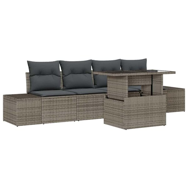 vidaXL Ensemble de canapé de jardin avec coussin Réglable 5 Pièces Gris