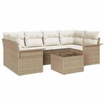 vidaXL Canapé de jardin 7 pièces avec coussins beiges en poly rotin.