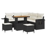 Set de Canapés de Jardin 8 Pièces avec Coussins Noir Rotin Poly Acacia