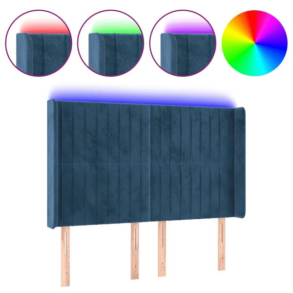 vidaXL Tête de lit à LED Bleu foncé 147x16x118/128 cm Velours