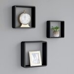 vidaXL Étagères murales sous forme de cube 3 Pièces Noir MDF