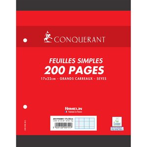 feuillets mobiles 17 x22cm 200 pages 90g grands carreaux CONQUÉRANT