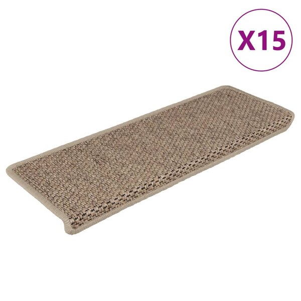 vidaXL Tapis d'escalier autocollants 15 Pièces 65x21x4 cm Sable