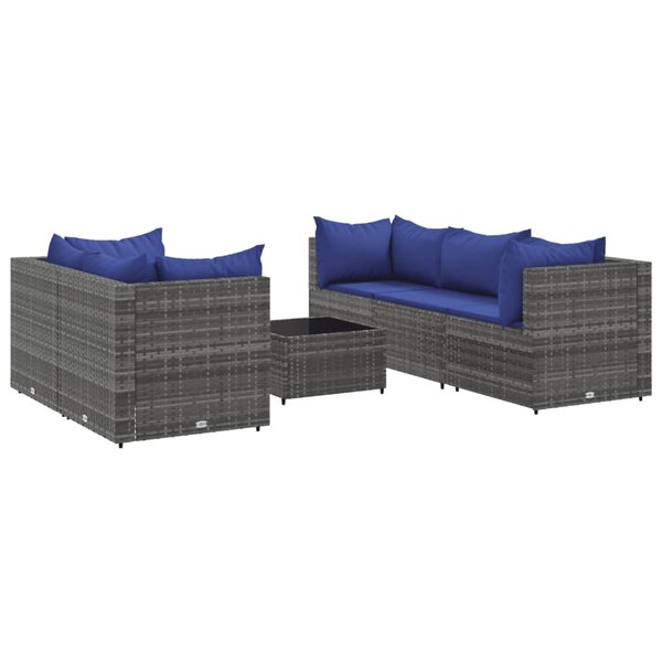 vidaXL Salon de jardin 6 Pièces avec coussins Gris Résine tressée