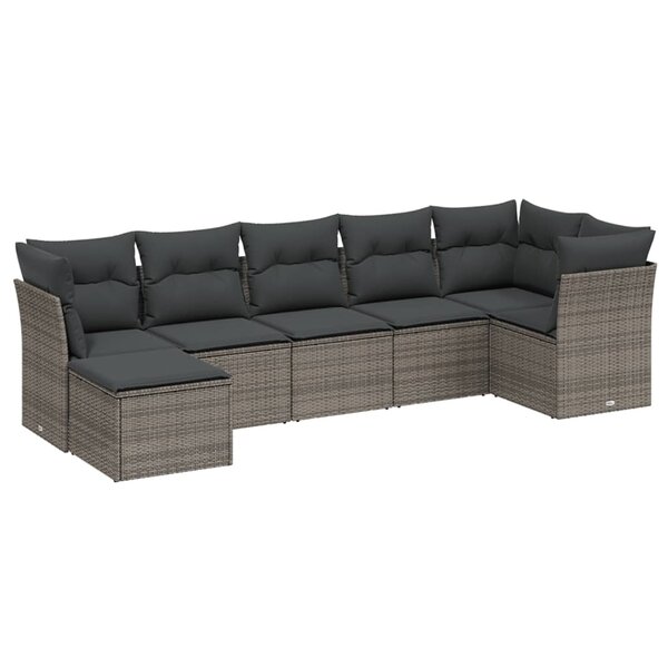vidaXL Salon de jardin avec coussins 7 Pièces gris résine tressée