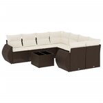 vidaXL Salon de jardin avec coussins 9 Pièces marron résine tressée