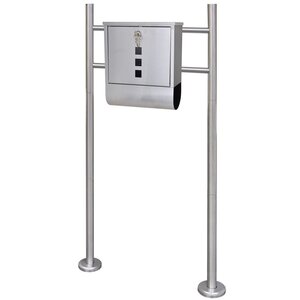 Boite aux lettres design contemporain acier inoxydable sur pieds avec compartiment journaux 120 cm