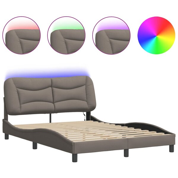 vidaXL Cadre de lit avec LED sans matelas Hvar taupe 140x190 cm tissu