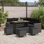 vidaXL Ensemble de canapé de jardin 9 pièces noir avec coussins en rotin synthétique et bois d'acacia