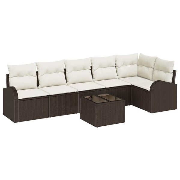 vidaXL Ensemble de canapé de jardin 7 Pièces Marron Poly rotin