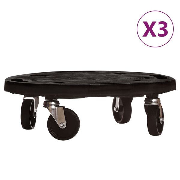 vidaXL Chariots à plantes avec roues 3 Pièces Diamètre 40 cm Noir 275 kg