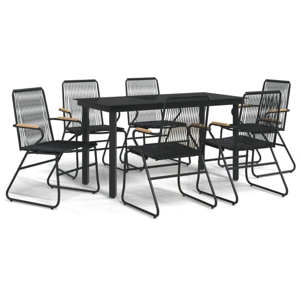vidaXL Ensemble à manger de jardin 7 Pièces Noir Rotin PVC