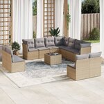 vidaXL Salon de jardin avec coussins 12 Pièces beige résine tressée