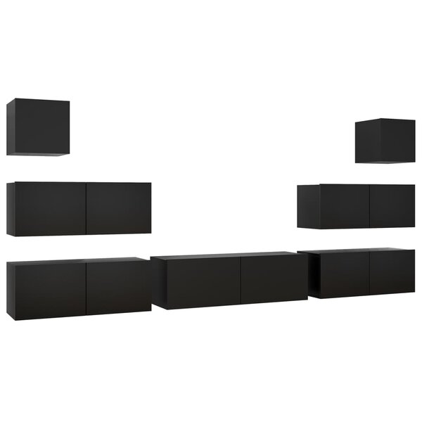 vidaXL Ensemble de meuble TV 7 Pièces Noir Bois d'ingénierie
