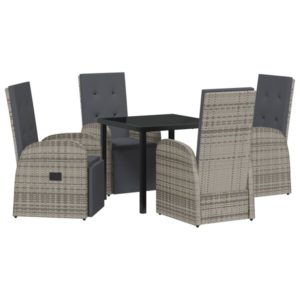 vidaXL Ensemble de Repas de Jardin 5 Pièces avec Coussins Gris Rotin Poly