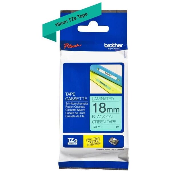 Ruban TZe741 PTOUCH laminé noir survert 18mmx8m BROTHER