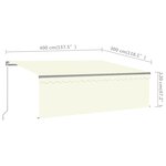 vidaXL Auvent manuel rétractable avec store et LED 4x3m Crème
