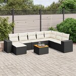 vidaXL Salon de jardin 9 Pièces avec coussins noir résine tressée