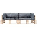 vidaXL Canapés de jardin palette 2 Pièces avec coussins gris Pinède