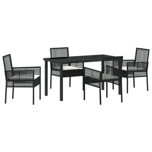 vidaXL Ensemble de salle à manger de jardin 5 pièces avec coussins en poly rotin noir