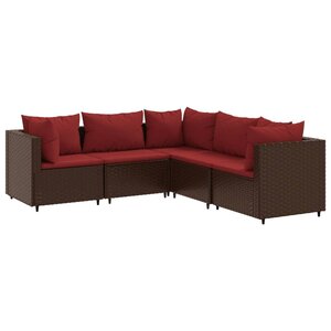 vidaXL Salon de jardin 5 Pièces avec coussins Marron Résine tressée